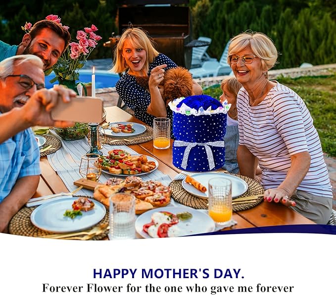 Forever Blue Roses Bouquet Preserved Flowers with Lights for Delivery, 100% Real Immortal Eternal Flower with Rhinestones in Velvet Box,Birthday for Her Mom Women Wife Girlfriend