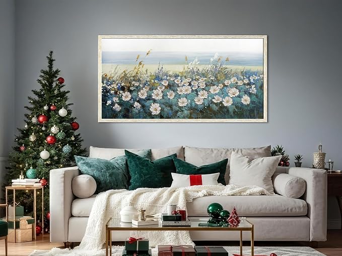 Arjun Flower Wall Art Canvas Framed Daisy Floral Textured Painting for Living Room, Extra Large Bedroom Picture Artwork Dining Room Office Home Wall Decor, 58"x29"