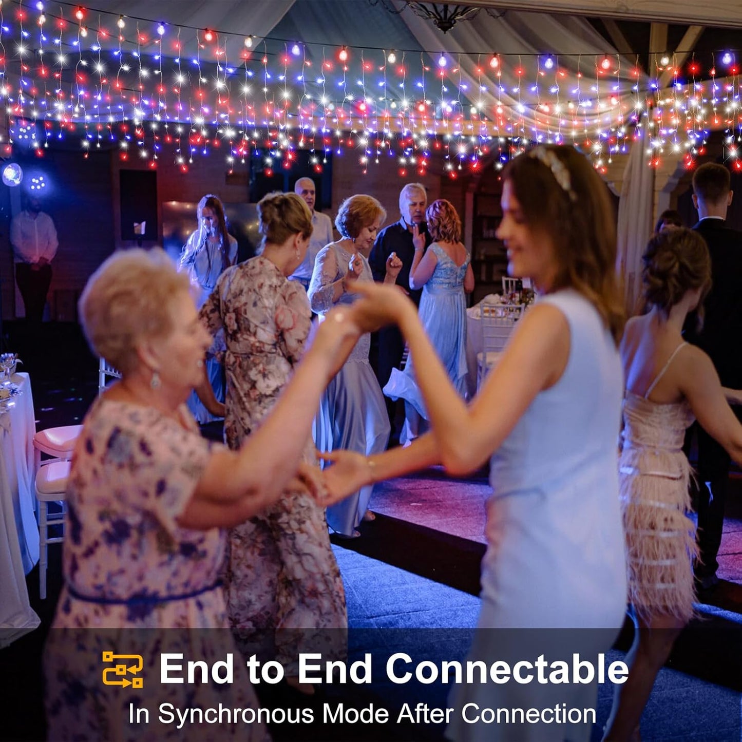 Red White and Blue Lights for 4th of July Decor, 33ft Icicle Lights for Outside Independence Day Decoration, 400 LED Christmas Light Outdoor Indoor with 120 Drops Clear Wire Connectable for Holiday