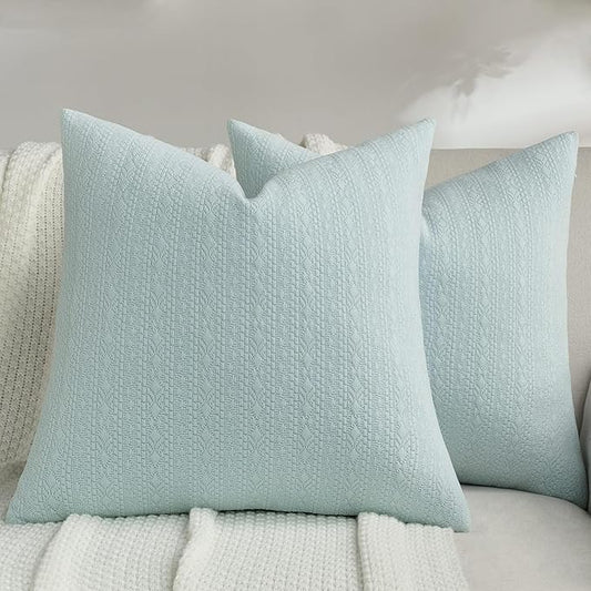 FUTEI Light Blue Chenille Throw Pillow Covers 20x20 Inch Set of 2,Soft Striped & Diamond Textured Cushion Cases,Modern Home Decor for Couch Living Room