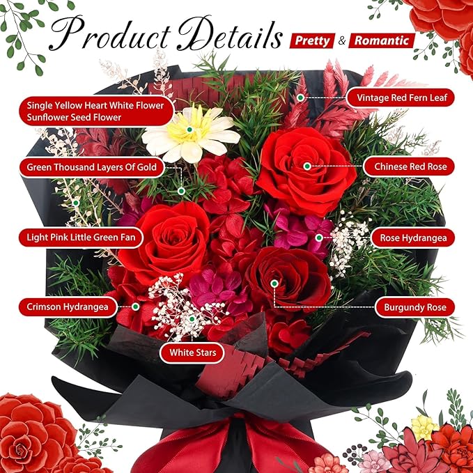 Flowers for Delivery Prime, Valentines Day Gifts for Her, Preserved Flowers Bouquets, Red Rose Birthday Gifts for Women Mom Wife Girlfriend Grandma, Real Forever Flower for Mothers Day Anniversary