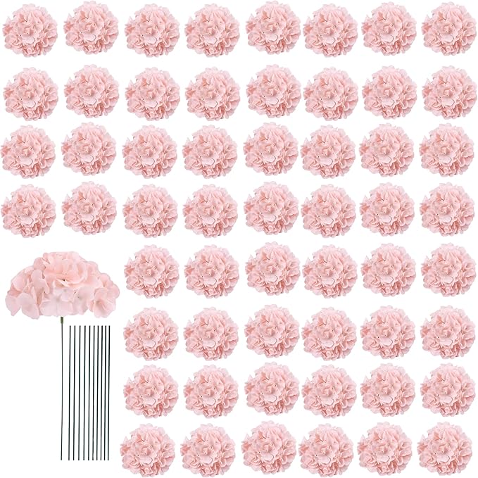 AVIVIHO 65pcs Fake Flowers Blush Hydrangea Artificial Flowers Bulk (Not Squished, No Steaming Need) Silk Flowers with Stems for Wedding Decor,Home,Baby Shower,Table Centerpieces Decoration
