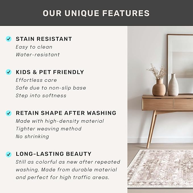 Hazo Haus Washable 3x20 Extra Long Runner Rug for Hallway, Waterproof Large Kitchen Floor Rug, Non-Slip Stain & Fade Resistant, Vintage Farmhouse Floral Décor (3x20 Beige/Latte)
