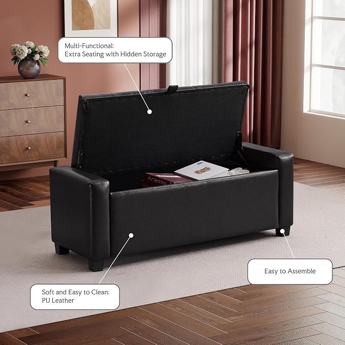 GRAINELL 42.13” Storage Ottoman Bench, Upholstered Tufted Bedroom Bench with Storage, End of Bed Storage Bench for Living Room & Entryway, 350 lb Capacity