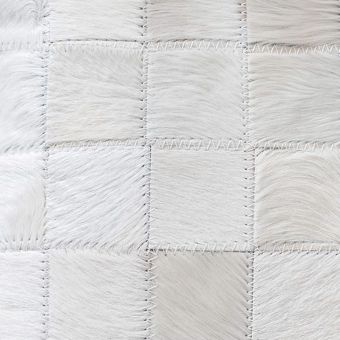ecowhides 100% Genuine Brazilian Cowhide Patchwork Pillow Cover – White – Single-Sided – Luxury Leather Decorative Cushion for Rustic & Western Home Décor – 15” x 15”