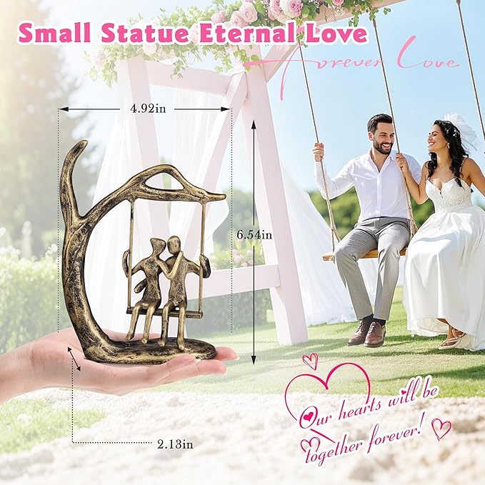 Kresecioo Anniversary Wedding Gifts for Couple/Her - Romantic Couple Statue in Love, Antique Gold Metal Figurine Sweet Loving Together Iron Sculpture Decor, Mothers Day for Wife Birthday Gifts
