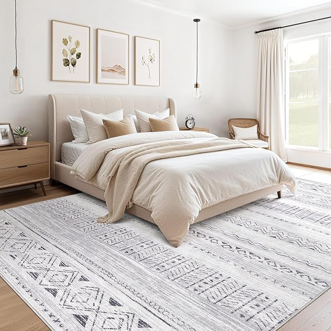 cotiled 5x8 Area Rug Living Room: Washable Boho Rugs with Non Slip Backing Large Soft Indoor Stain Resistant Carpet for Bedroom Farmhouse Dining Room Lightweight Home Decor Dark Grey