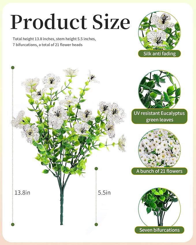 Artificial Flowers for Outdoor Decor, 16 Pack UV-Resistant Fake White Silk Daisy Flowers, Perfect for Spring & Summer Decorating – Front Porch, Patio, Window Boxes, and Potted Plants