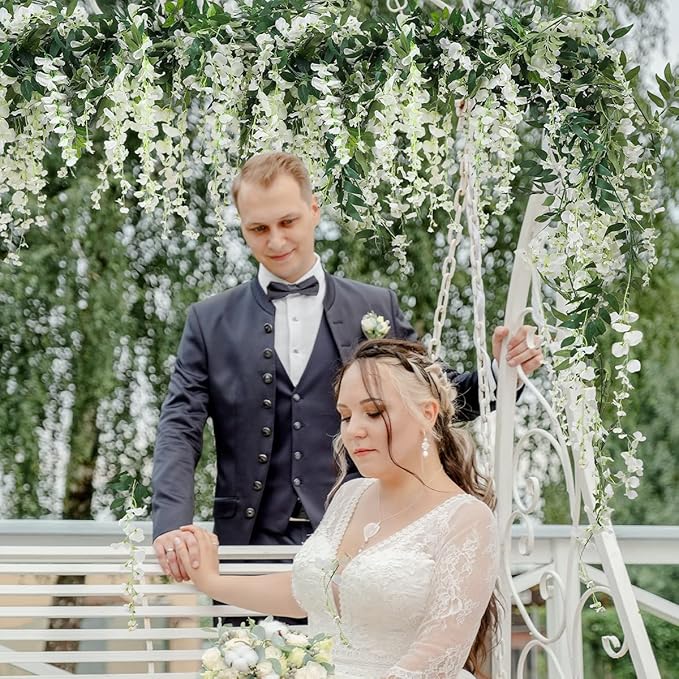 Veryhome 3Pcs 7.2Ft/Piece Artificial Flowers Wisteria Garland Artificial Wisteria Vine Hanging Flower Greenery Garland for Home Garden Outdoor Wedding Arch Floral Decor (White)