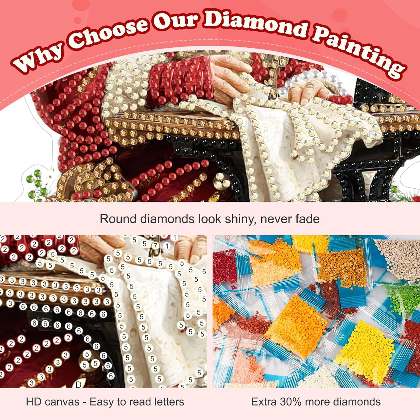 Diamond Art Kits for Adults, Santa Claus with Sewing Machine, Special Shaped Rhinestone Diamond Art Christmas Ornaments, Santa's Domestic, Diamond Painting Desktop Ornament Gem Art Crafts Home Decor