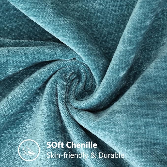 decorUhome Summer Chenille Soft Cozy Throw Pillow Covers 22x22 Set of 2, Modern Farmhouse Boho Velvet Decorative Euro Sham Pillow Cases with Stitched Edge for Couch Sofa Bed Home Decor, Teal