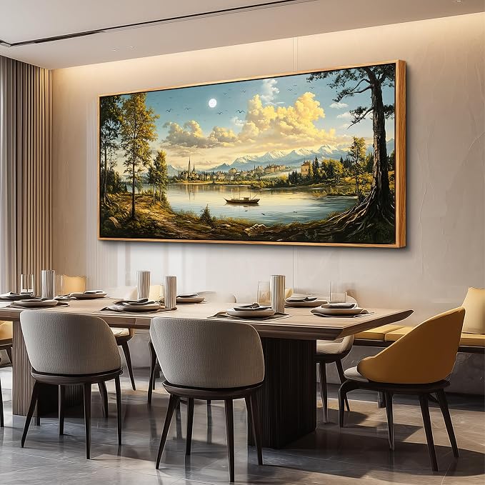XIGUANGART Large Framed Wall Decor, Landscape Wall Art, Ocean Nature Wall Art, Mountain Forest Canvas Art Prints,Vintage Rustic Farmhouse Wall Decor Paintings for Living Room Bedroom Kitchen 60"X30"