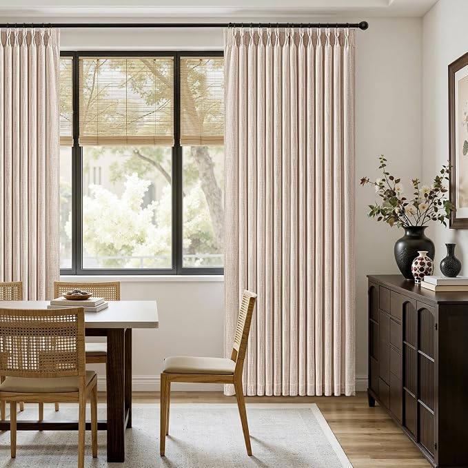 MIULEE Pinch Pleated Thick Linen Curtains 96 Inches Long 2 Panels for Living Room Bedroom, Memory Trained Pleat Drapes Light Filtering Sand Beige Semi Sheer Window Curtains Hooks Rings Back Tab