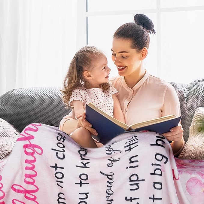 Granddaughter Gifts from Grandma Throw Blanket, Pink Floral Love Letter Postcard Design Soft Cozy Fuzzy Flannel Blanket, Christmas Birthday Gift for Granddaughter (50" x 60")