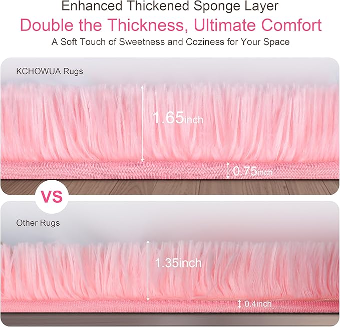 KICHOWUA Thick Area Rug 5x7 Pink Fluffy Shag – Ultra Soft Plush Fuzzy Washable Thickened Non-Slip Fuzzy Carpet for Girls Bedroom Living Room, Modern Furry Shaggy Rug for Kids Nursery Boys Dorm Room
