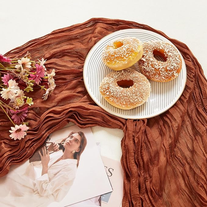 6 Pack Terracotta Cheesecloth Table Runner 10FT Long Boho Gauze Table Runner Rustic Sheer Runner for Spring Wedding Bridal Baby Shower Birthday Party Table Decor Home Thanksgiving Decor