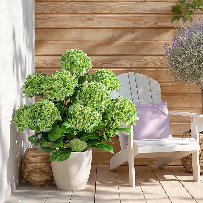 2 Pack Fake Flowers Trees UV Resistant Artificial Hydrangea Plants Indoor Outdoor Realistic Floor Plants Large Faux Plastic plantas in Pot for Home Porch Garden Office Porch Patio Front Bonsai Decor