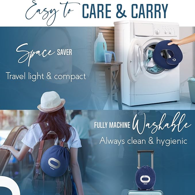 BCOZZY Travel Neck Pillow for Airplane – Patented Double Support for Head, Neck, and Chin. Best for Long Flights, Plane Sleeping & Car Rides. Adjustable Size. Fully Washable. Carry Bag. X-Large, Black