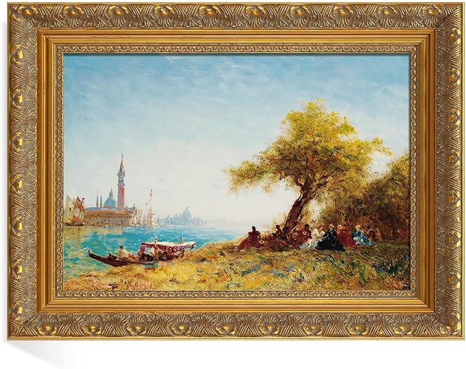 Ornate Plein Air Frame for 16x24 Stretched Canvas Prints, 2.4” DIY Vintage Gold Solid Wood Art Frames for Portraits Wedding Family Animal Memorial Oil Paintings, No Cover & Back