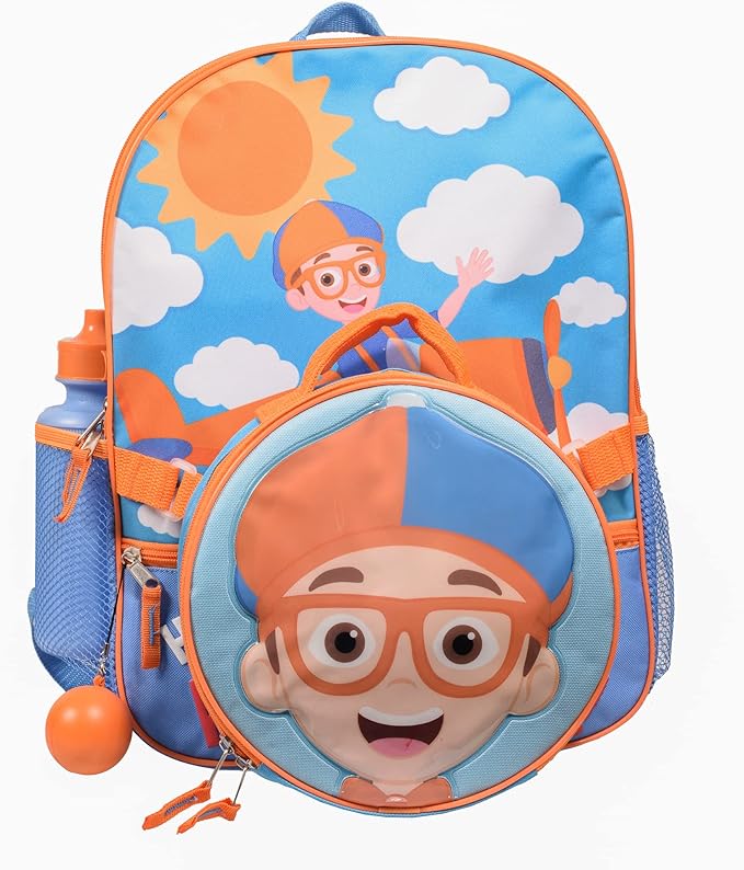 AI ACCESSORY INNOVATIONS Blippi Girls & Boys Toddler Pre school 4 Piece Backpack Set, Kids 16" School Bag with Front Zip Pocket, Blue