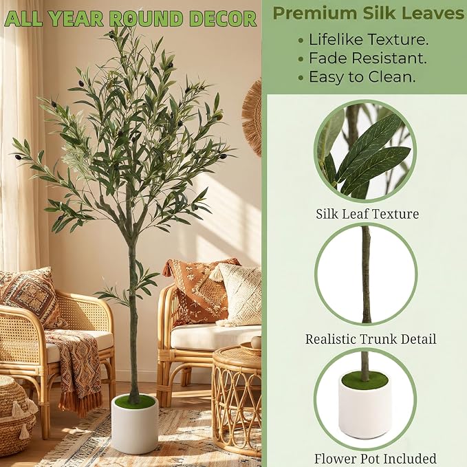 5ft Fake Olive Tree Artificial Indoor,Faux Olive Tree with Pot,Large Olive Branches and Lifelike Fruits,for Home Office House Living Room Decor.