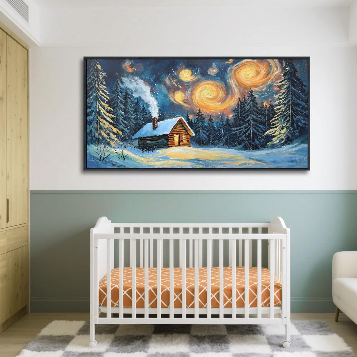 QZQCBLC Large Landscape Wall Art, Farmhouse Cabin Forest Gallery Pictures Abstract Winter Rustic Painting Framed Artwork for Living room Bedroom kitchen Home Office Decor 29x58 IN