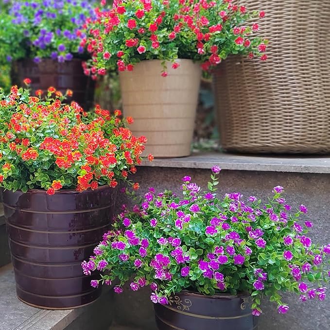 Grunyia 12 Bundles Artificial Flowers for Outdoors, UV Resistant Fake Flowers with Plastic Plants, Faux Flowers for Outside Window Box Front Porch Hanging Planter Decor (Magenta)