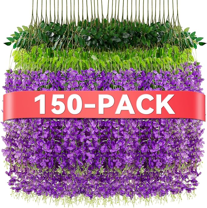 Alotiki 150 Pack Wisteria Hanging Flowers,Fake Hanging Flowers,Wisteria Artificiales Garland for Home Wedding Arch Floral Party Garden Ceremony Outdoor Decor,3.6 Feet Long(150,Purple)