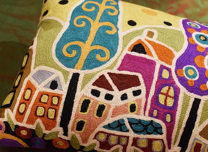 Yellow Plant Floral Pillow Cover Karla Gerard Tree Flower Pillowcase Floral Couch Cushion Kids Room Pillowsham Gold Plant Toss Hand Embroidered Cushions Wool 14x24