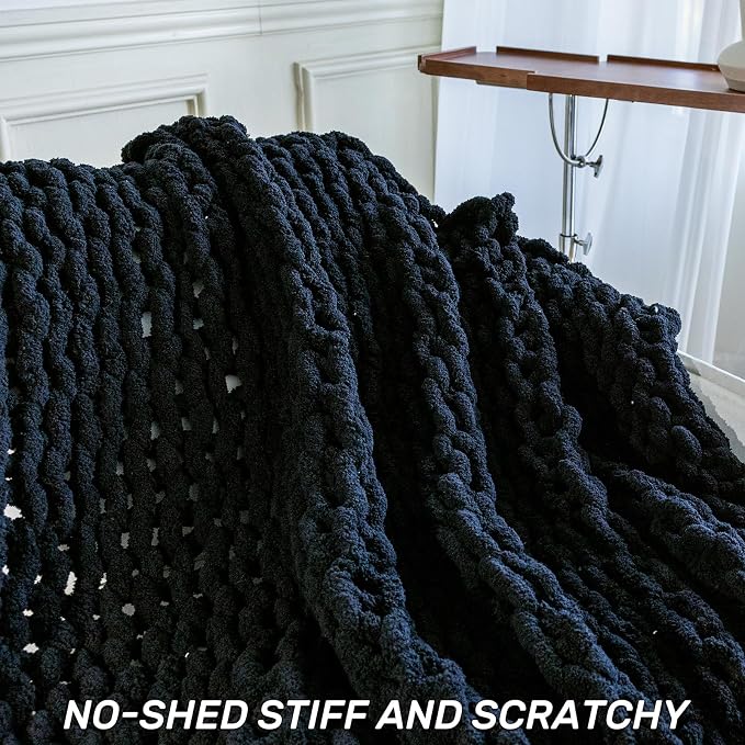 Chunky Knit Blanket - Luxury Soft Cozy 60 * 80 Throw Blanket,100% Woven Blanket Rope Knot Throw Blanket for Couch, Sofa, Home Decor, Gift - Machine Washable (Black, 60 * 80)