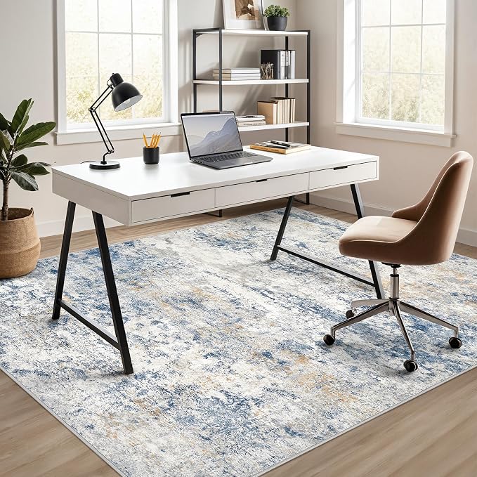DMOYEST Area Rug Living Room Rugs - 4x6 Abstract Large Soft Indoor Washable Rug Neutral Modern Low Pile Carpet for Bedroom Dining Room Farmhouse Home Office - Blue