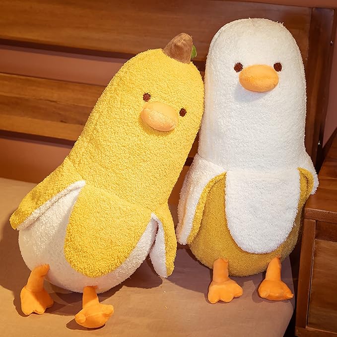 PEACH CAT Banana Duck Plush Toy Cute Plushie Hugging Plush Pillow Duck Stuffed Animal for Girls and Boys White 35.4"