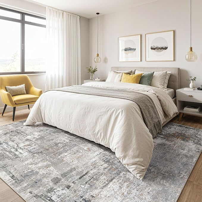 12x15 Area Rug Living Room: Washable Large Abstract Modern Soft Rugs Stain Resistant Indoor Floor Non Slip Accent Carpet for Bedroom Nursery Playroom Office Dining Room Dorm Home House- Gray Rust