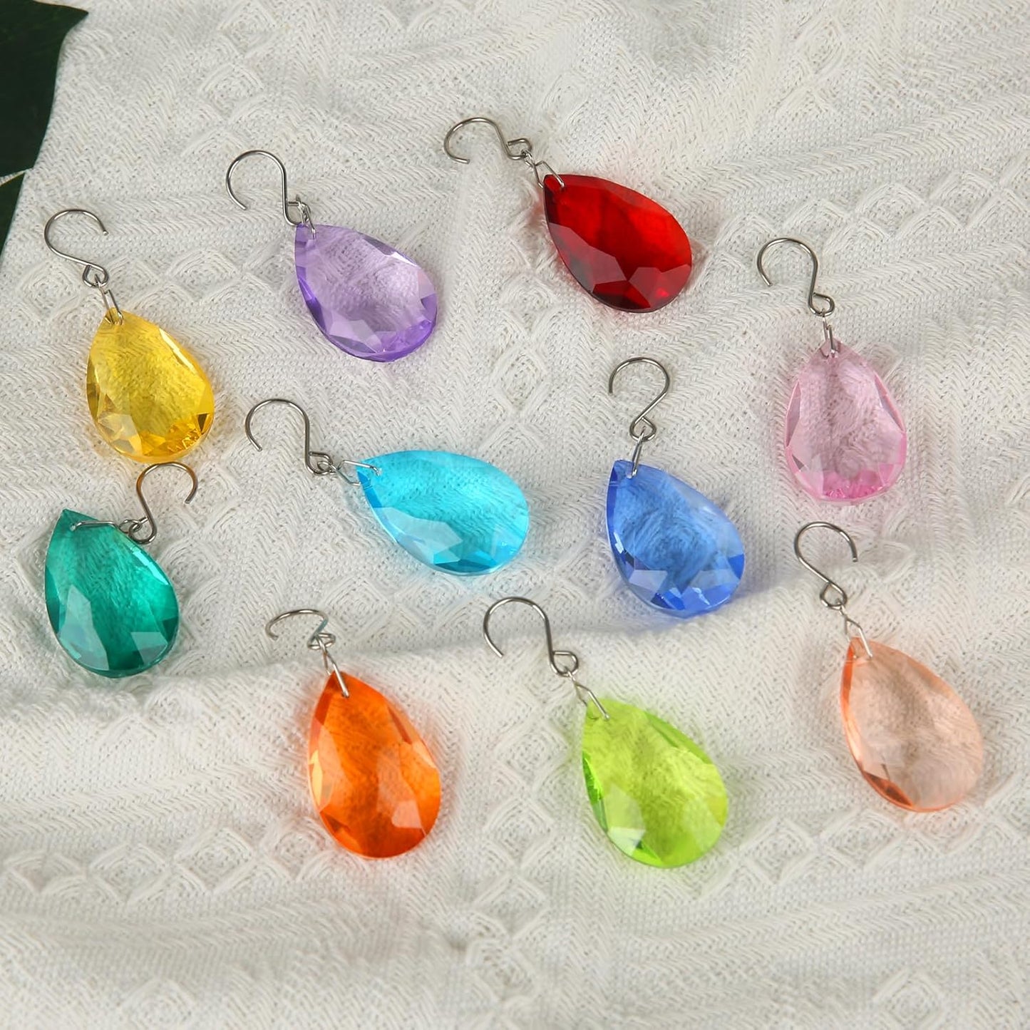 38mm Crystal Suncatcher Prism, 10pcs Multicolor Teardrop Crystals Chandeliers Replacement Pendants for Lamp Windows Hanging Rainbow Maker Ornaments Birthday Wedding Party Home Decor Gifts