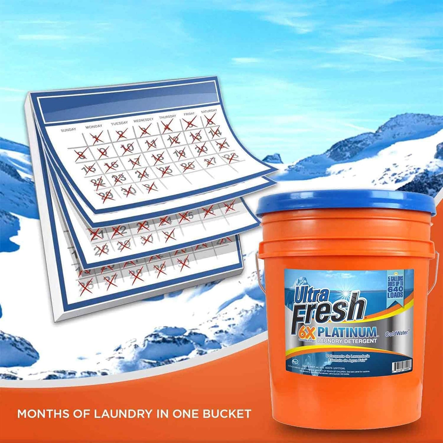 Ultra Fresh Liquid Laundry Detergent Washing Soap, 6X Platinum, ColdWater, 5 Gallon – Fabric Odor Remover to Wash Clothes and Sheets