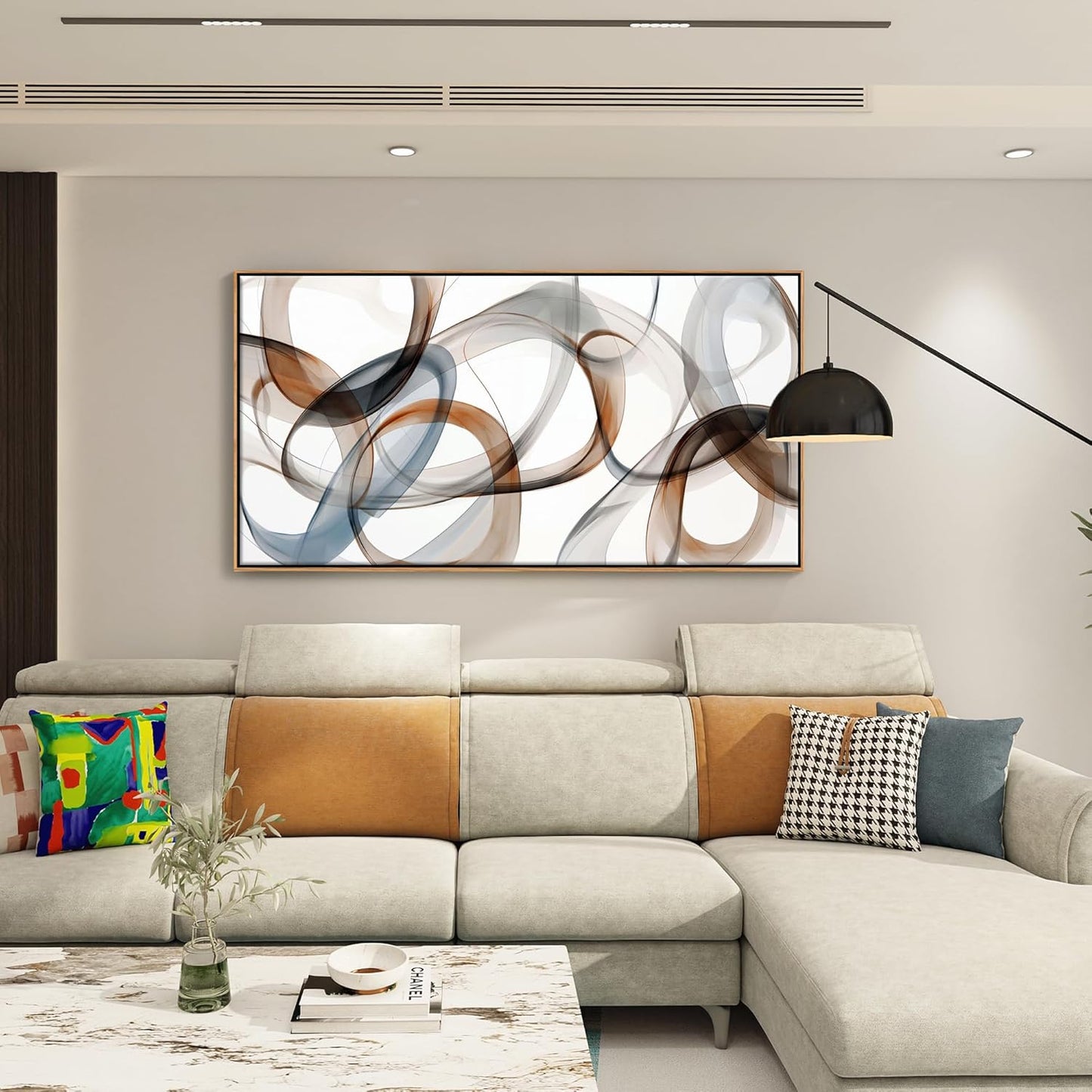 Large Wall Art - Framed Canvas Wall Art Abstract Wall Decor for Living Room - Modern Minimalist Style Artwork Decorations Wooden Frames for Canvas Paintings 29×58IN