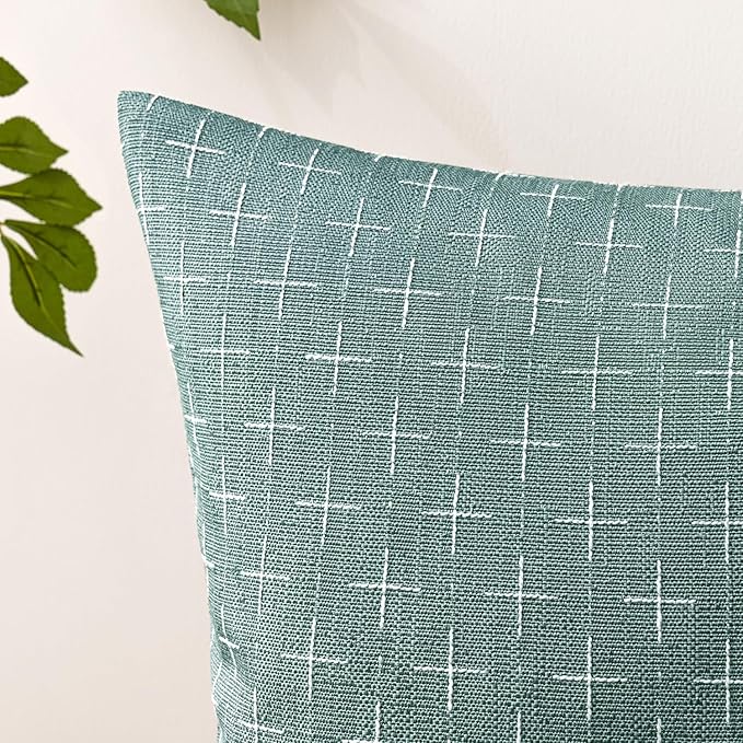MIULEE Pack of 2 Decorative Burlap Linen Spring Throw Pillow Covers Modern Farmhouse Vintage Pillowcase Rustic Woven Textured Cushion Cover for Sofa Couch Bed 18x18 Inch Azure