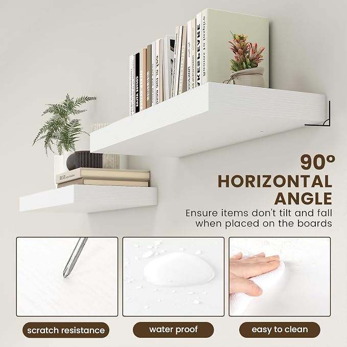 FLYJOE 30 Inch Floating Shelves | 12 Inch Deep White Floating Shelves | 30" W x 12" D Rustic Wood Shelves for Wall | Deep White Shelves for Living Room Bathroom Laundry Room Kitchen