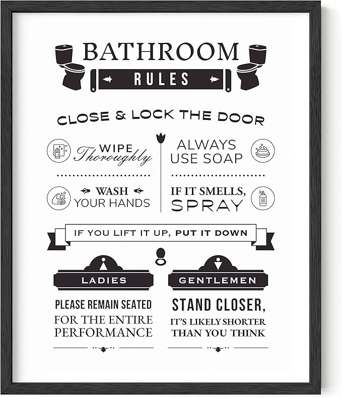 HAUS AND HUES Funny Bathroom Signs & Decor, Toilet Rules Art (Unframed 16x20)