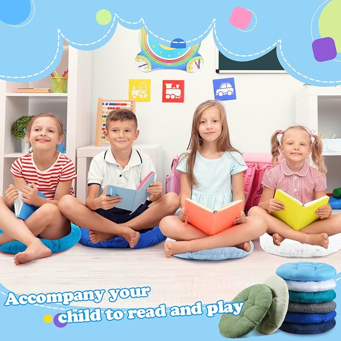Fumete 8 Pcs 16 Inch Floor Cushions Pillow for Kids Bulk Classroom Round Flexible Seating Floor Cushions for Students Home Daycare School Reading Corner Yoga Meditation Picnic (Ocean Whisper)