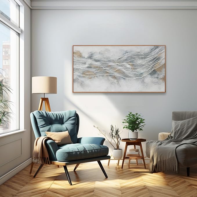 Abstract Wall Art Framed Ready To Hang Home Decor Artwork Simple Modern Art Pieces With Gold And Gray Textures Wall Art Prints Canvas Painting Small Size For Living Room Bedroom Office Decoration 20"X 40"