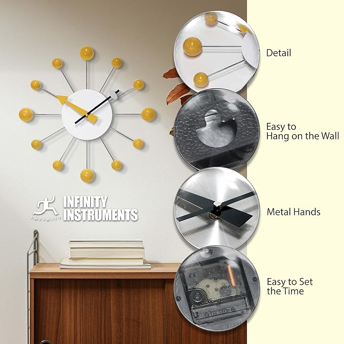 Infinity Instruments LTD. Orb Spoke Starburst Wall Clock, Saffron, 15"
