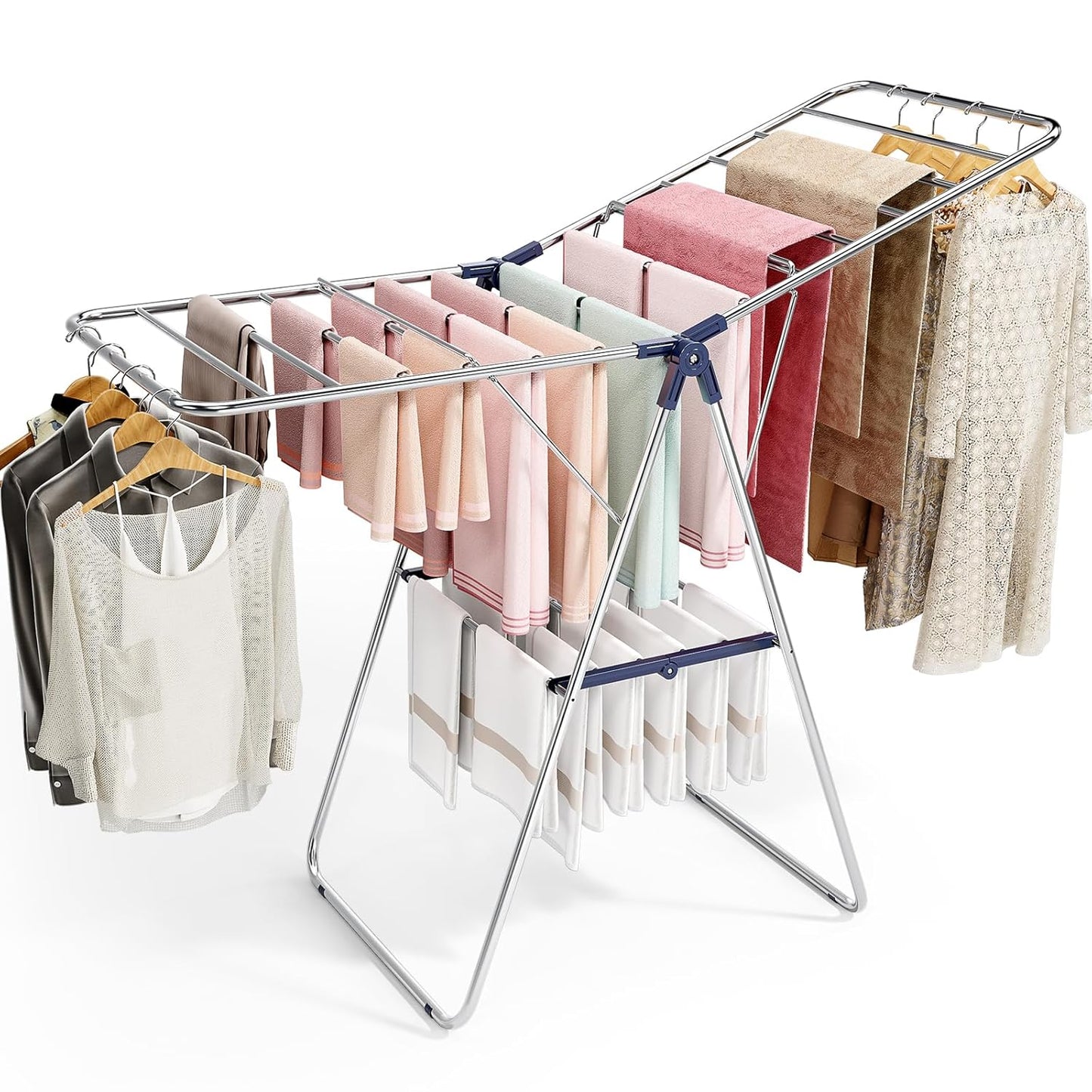 APEXCHASER Clothes Drying Rack, Drying Rack Clothing with Height-Adjustable, Foldable Gullwings Laundry Drying Rack, Indoor Outdoor Use, No Assembly