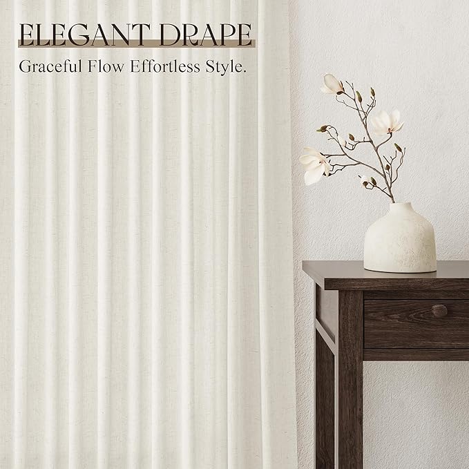 Jowels Warm Beige Linen Curtains 84 Inch Long 2 Panels for Living Room | Light Filtering Semi Sheer Curtain, Back Tab Pocket Pleated Look, Boho Farmhouse Textured Privacy Drapes for Bedroom Window