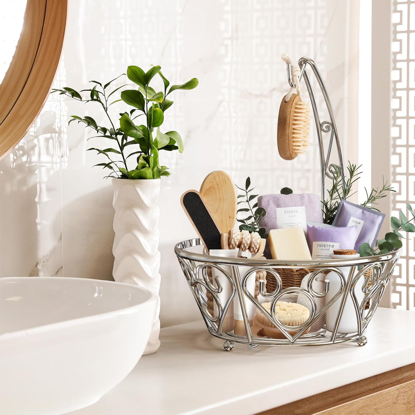 Simple Houseware Fruit Basket Bowl with Banana Tree Hanger, Chrome Finish