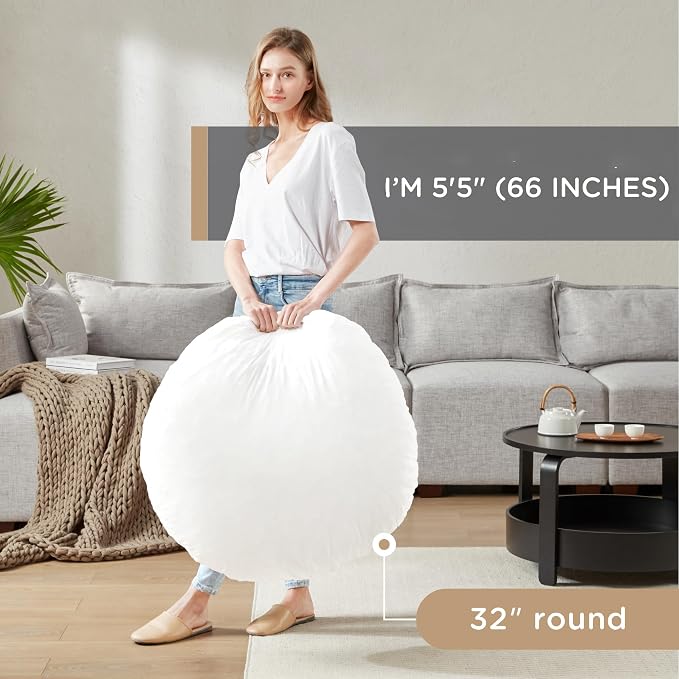 Codi Round Floor Pillow Insert 2 Sets, Large Thick Meditation Cushion, Circular Seating Cushions and Pouf Inserts, 32 Inch, Memory Foam Added, Advanced