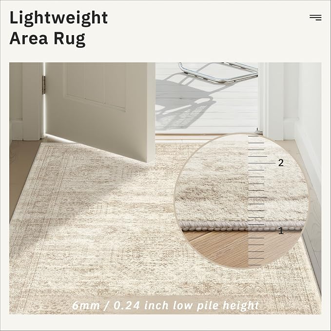 Soalmost Runner Rug 2'x8' Washable Non-Slip Runner Rugs for Kitchen Bathroom Laundry Room Beige Vintage Floor Carpet Runners for Hallway Entryway