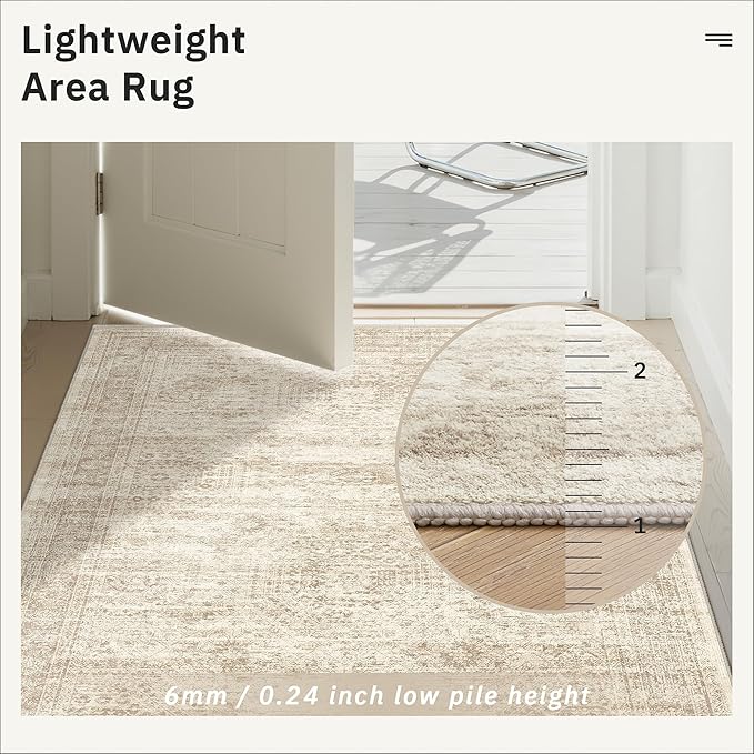 Soalmost Washable Runner Rug, 2'6" x 8' Non-Slip Kitchen Vintage Foldable Hallway Runners for Entryway, Laundry, Bedroom, Beige