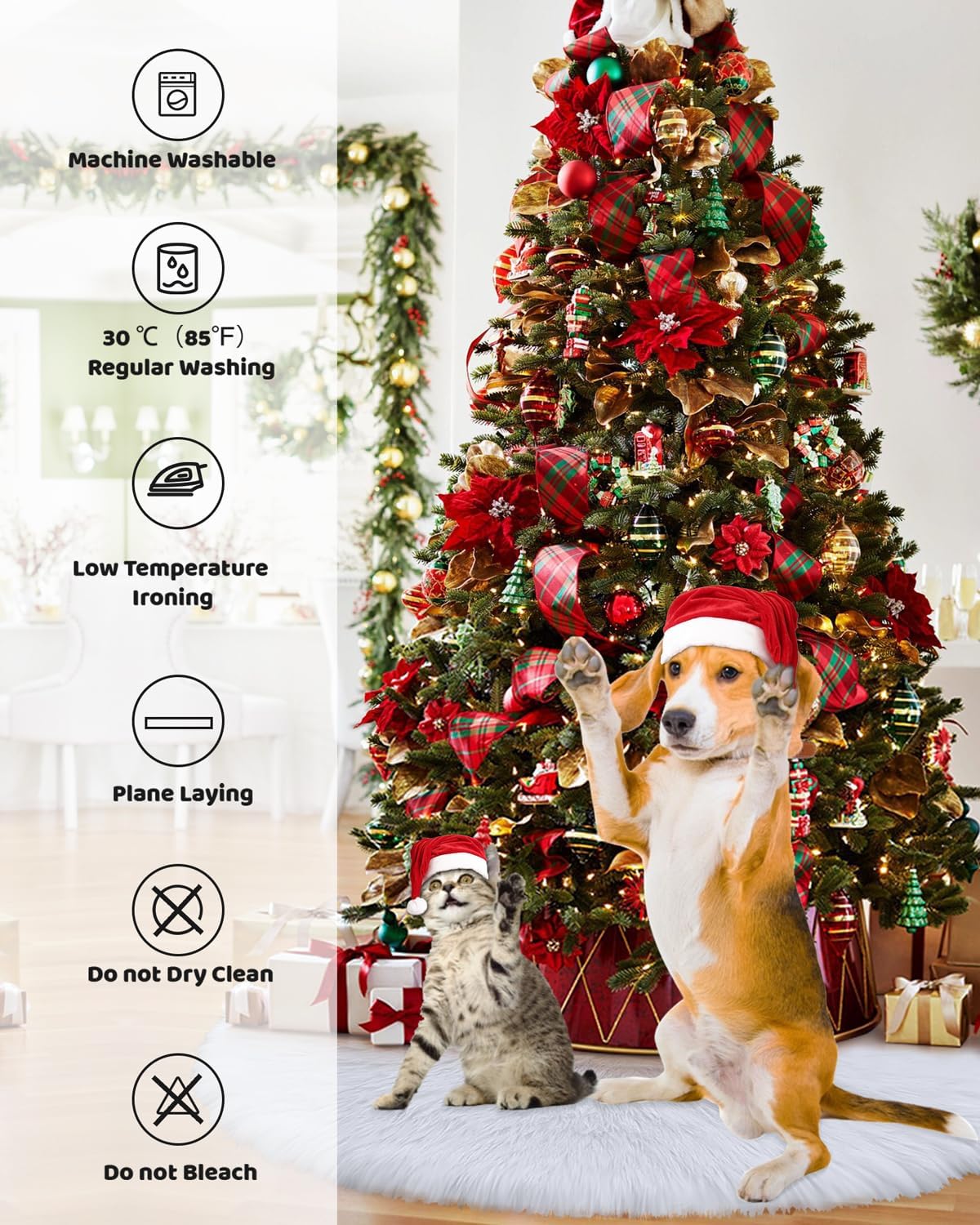 COOLWUFAN 36 Inches Christmas Tree Skirt for Xmas Tree Holiday Party Decorations White Plush (White)