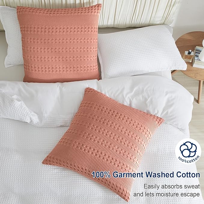 PHF 100% Cotton Waffle Weave Euro Sham Covers, 2 Pack 26" x 26" Bed Pillow Covers for Elegant Home Decor, No Filling, Luxury Aesthetic Soft Euro Pillow Cases for Bed, Canyon Clay